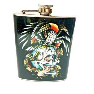 Ed Hardy By Christian Audigier 7 oz Flask Skull Eagle Tattoo Rockabilly Punk
